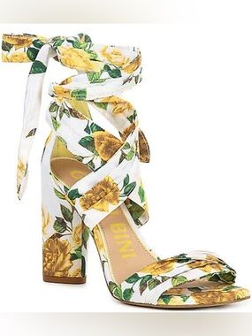 GIANNI BINI Astraahh Floral Ankle Wrap Dress Sandals Block Heels Sz 7.5 NEW